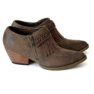 Very Volatile Fringe Ankle Booties | Western | Brown Leather | Size 7